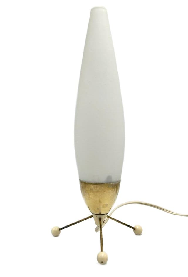 Lampa stołowa nocna, złoty, szkło białe, mosiądz złoty, Kamenický Šenov, Czechy, lata 50. - WYMIARY