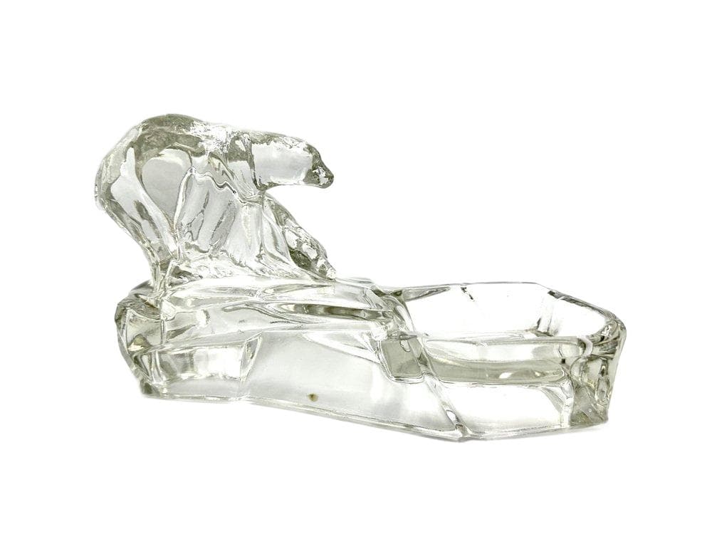 Popielniczka Art Deco Niedźwiedź polarny, szkło transparentne, Czechy, lata 30.