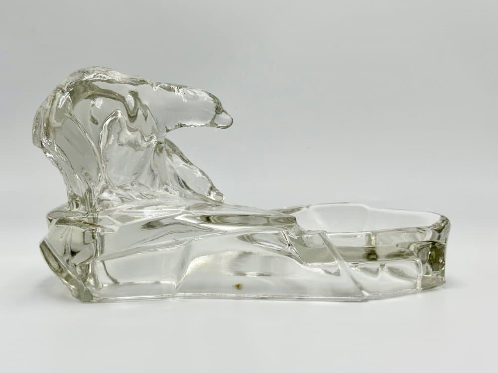 Popielniczka Art Deco Niedźwiedź polarny, szkło transparentne, Czechy, lata 30. - 156384
