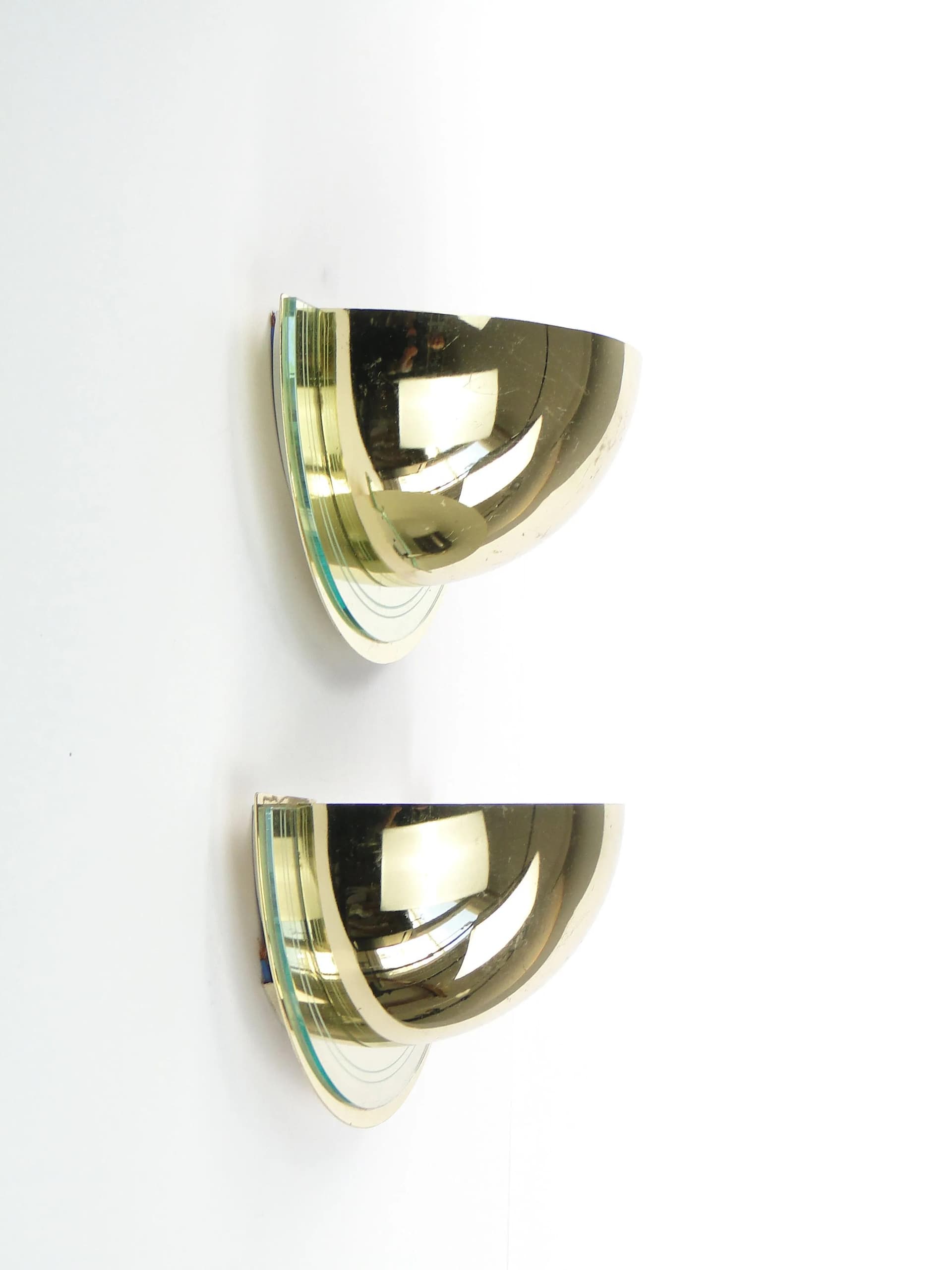 Para kinkietów Space Age, mosiądz złoty, akryl przezroczysty, Szwecja, lata 80. - 9805