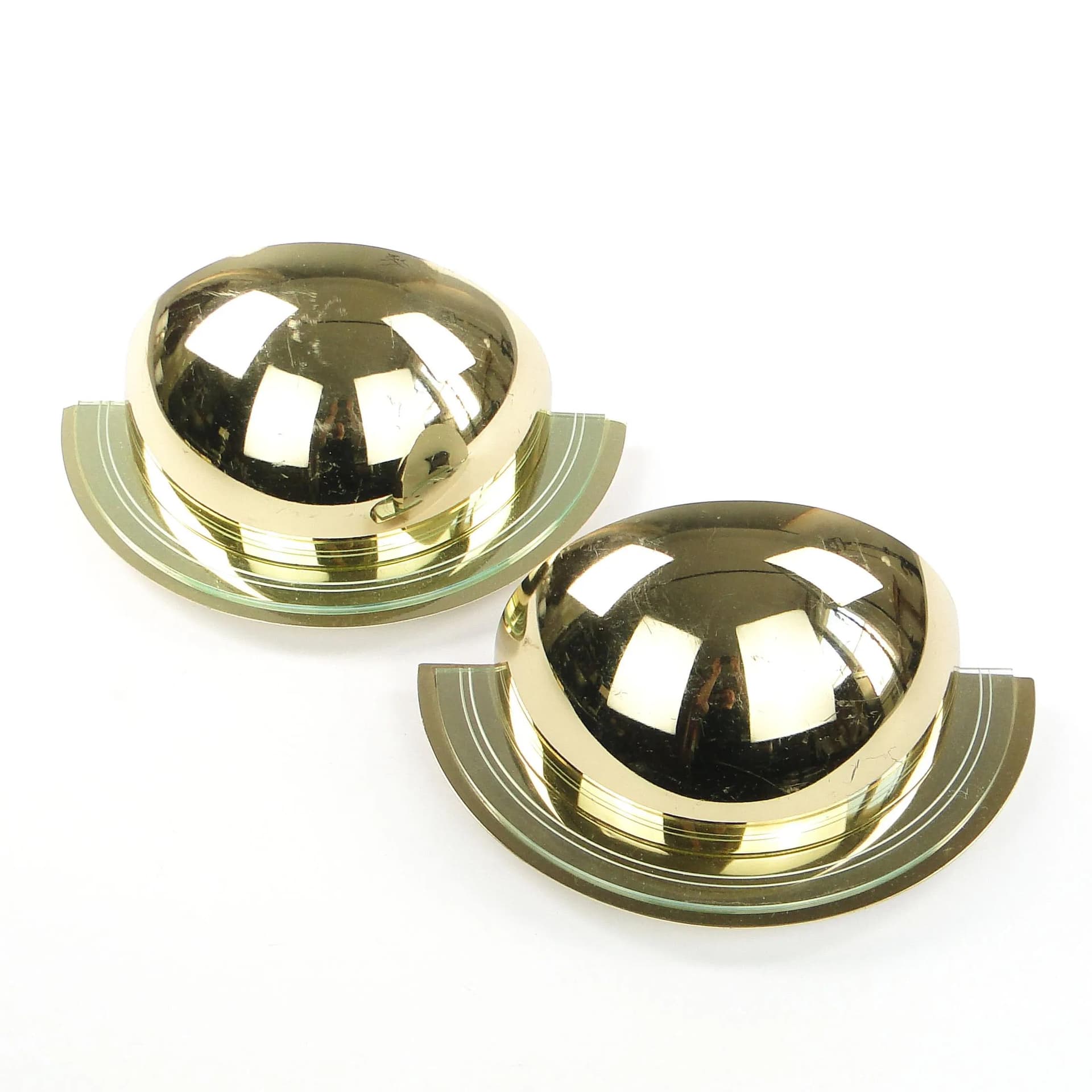 Para kinkietów Space Age, mosiądz złoty, akryl przezroczysty, Szwecja, lata 80. - 9803