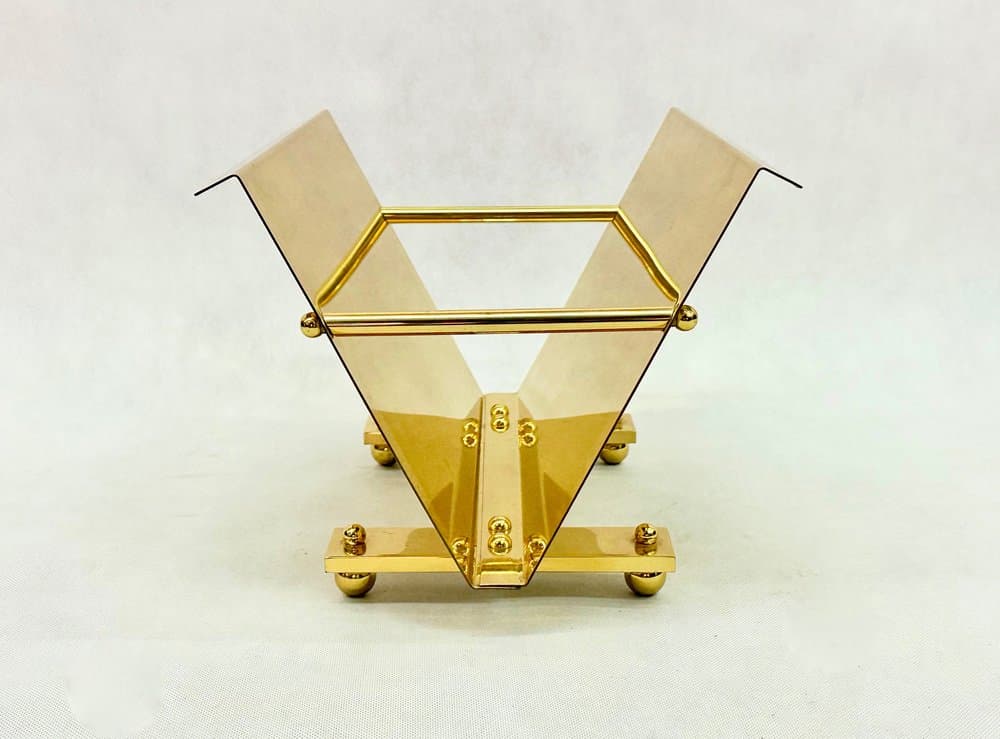 Stojak na czasopisma Postmodern, złoty, mosiądz, lata 80. - 156412