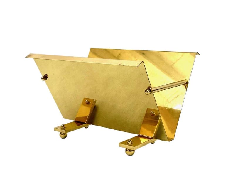 Stojak na czasopisma Postmodern, złoty, mosiądz, lata 80.