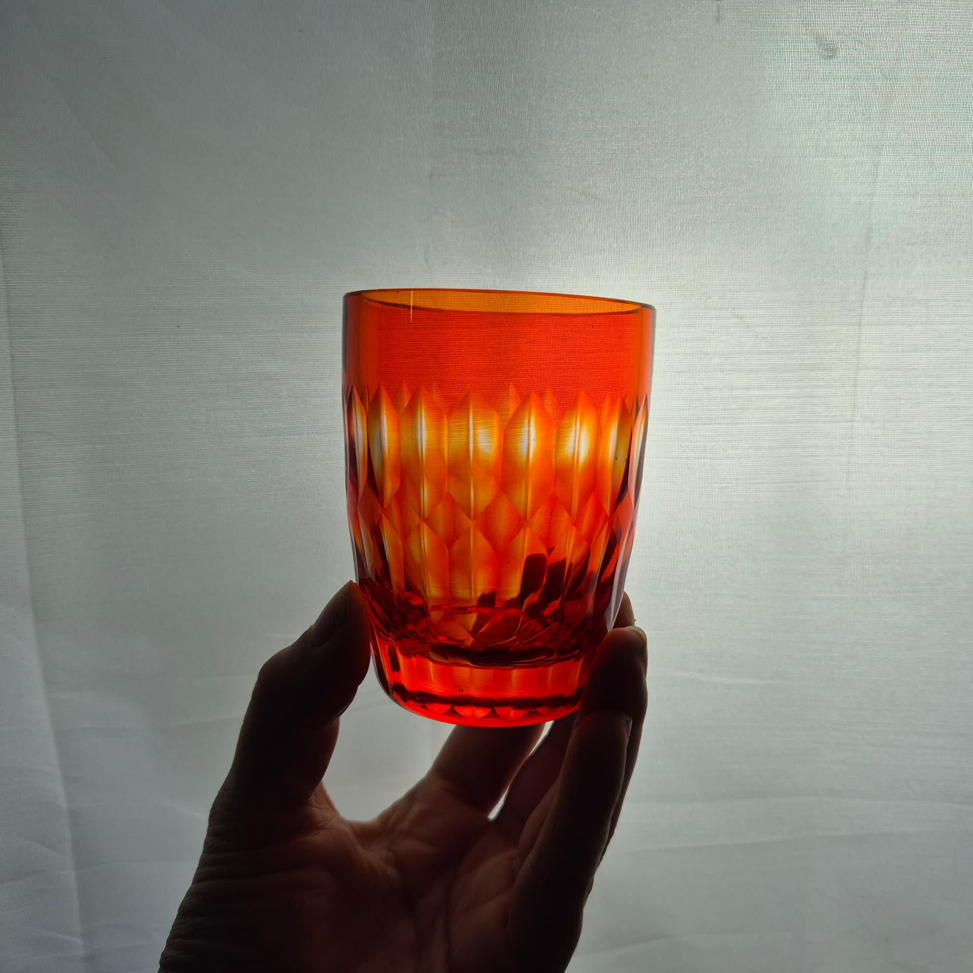 Zestaw do serwowania napojów art déco, szkło pomarańczowy, Czechosłowacja, lata 50. - 142676