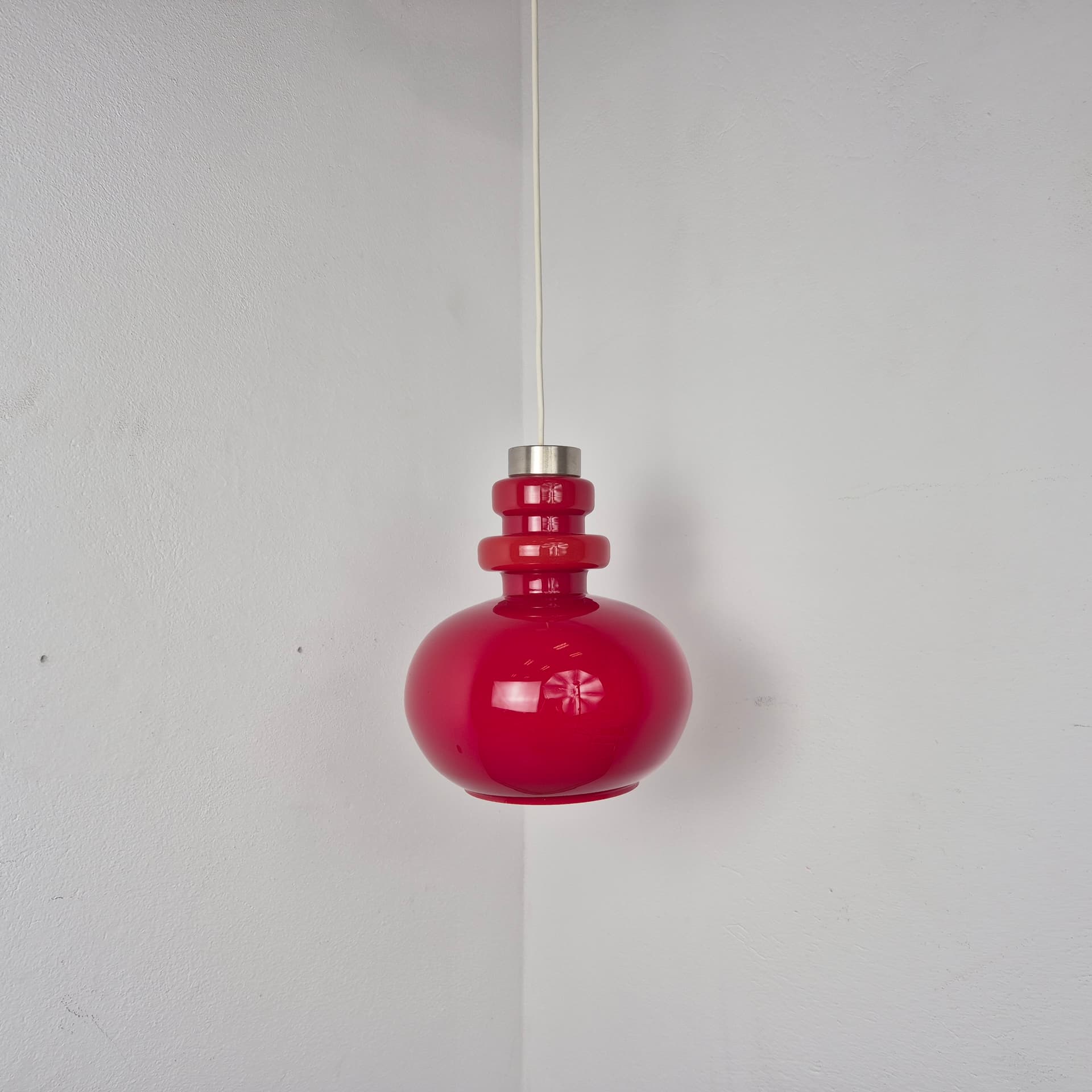 Ceiling lamp, red glass, Polam, Poland, 1960s. - 142710
