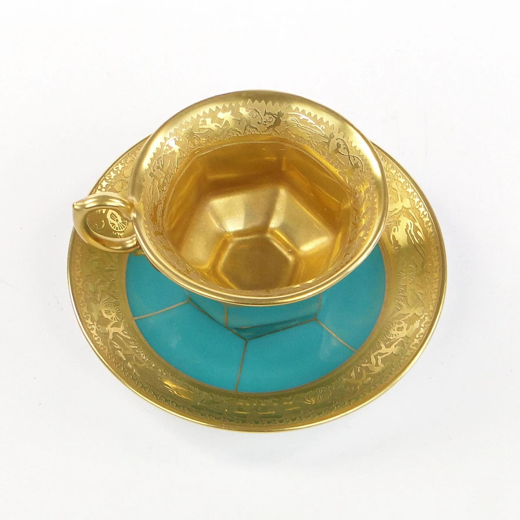 Mocha Cup Art Deco, turquoise porcelain, Schlaggenwald, Czechoslovakia, 1920s - 9784