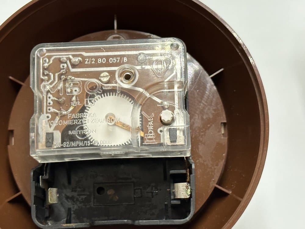 Zegar Space Age, brązowy, plastik, Polska, lata 70. - 156483