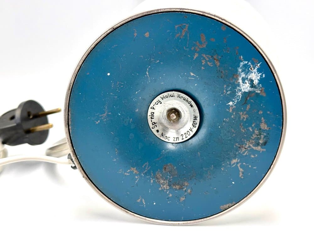 Table Lamp Art Deco, white glass shade, chrome-plated silver metal base, Poland, 1950s - 156496