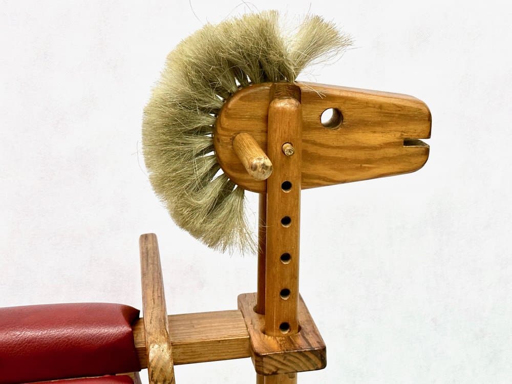 Baby walker, brown, wood, red artificial leather, metal, Germany, 1960s. - 156507