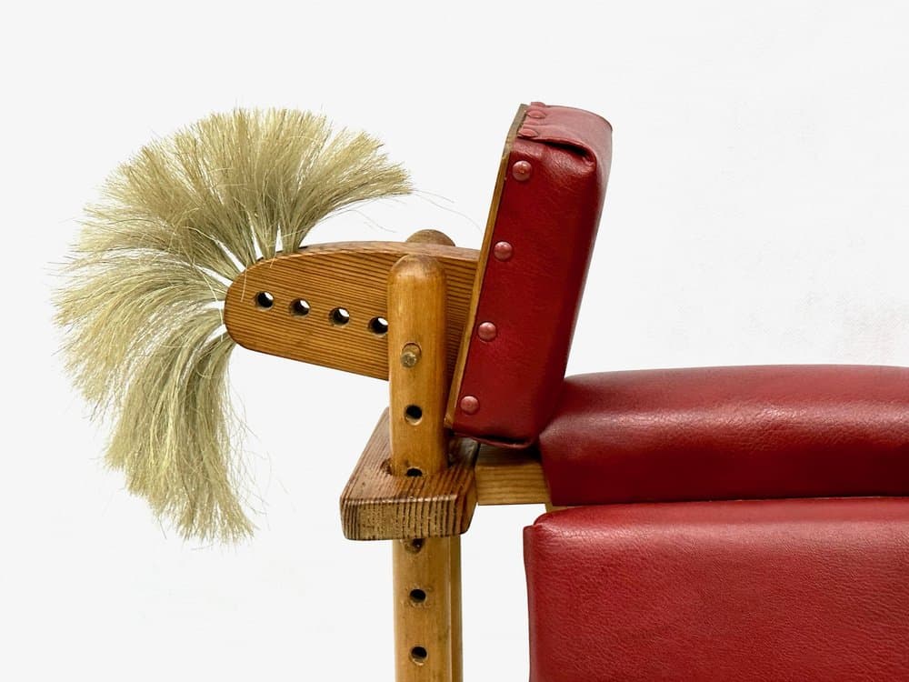 Baby walker, brown, wood, red artificial leather, metal, Germany, 1960s. - 156505