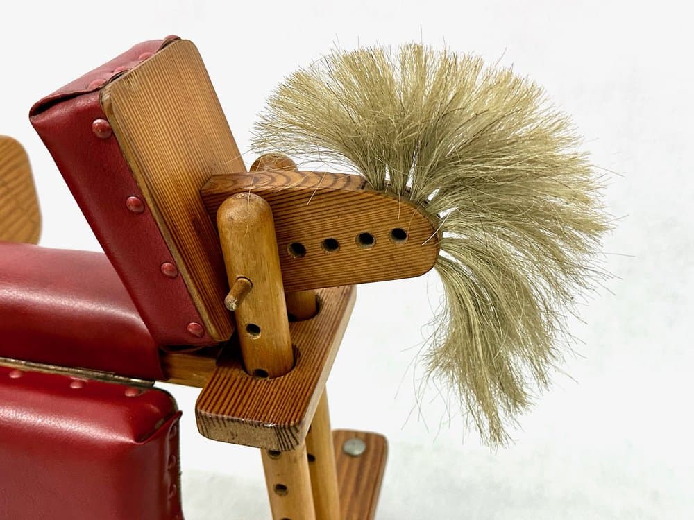 Baby walker, brown, wood, red artificial leather, metal, Germany, 1960s. - 156503