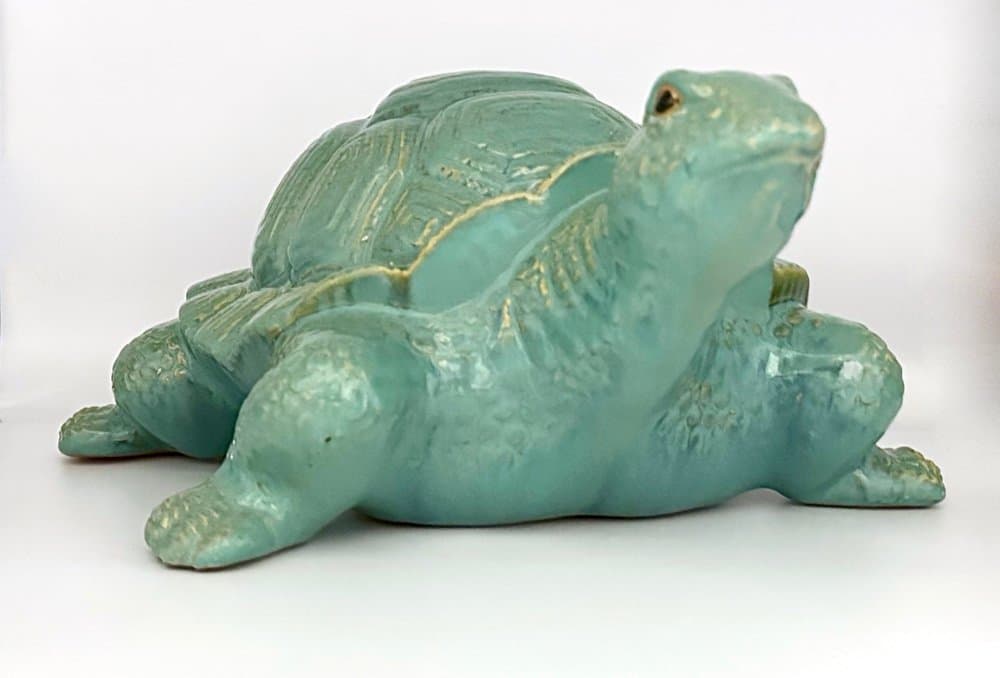 Figurka żółwia, turkusowy, ceramika, Włochy, lata 60. - 156553