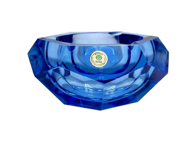 Popielniczka Art déco, niebieski, kryształ, Niemcy, lata 30. - WYMIARY