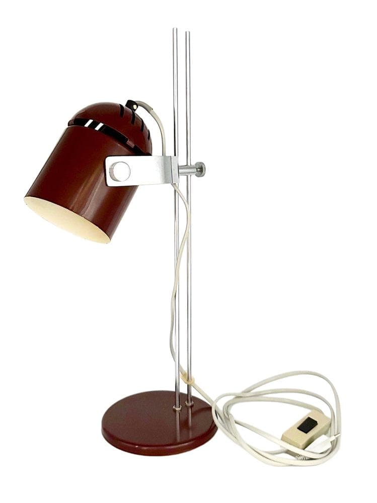Table lamp, dark brown, chrome steel, by S. Indra, Czech Republic, 1970s.