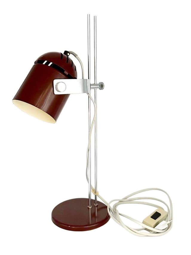 Table lamp, dark brown, chrome steel, by S. Indra, Czech Republic, 1970s. - DIMENSION