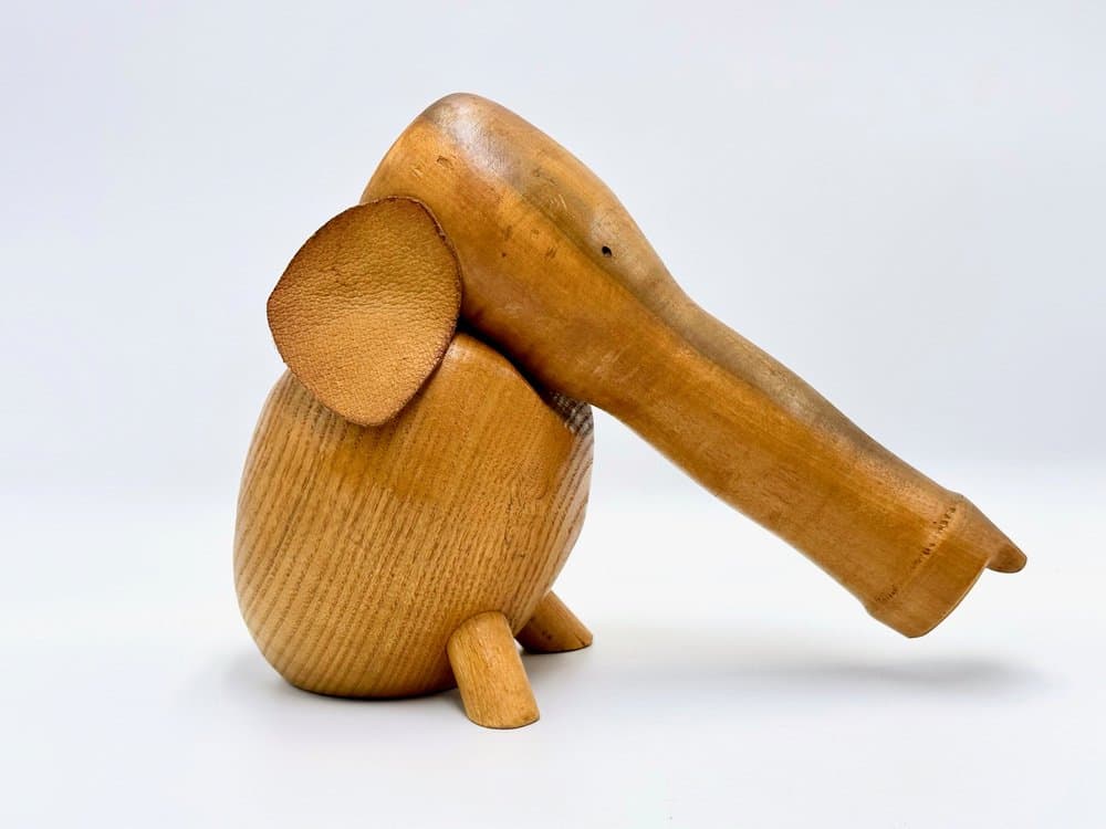 Figurka słonia, beżowy, drewno, Dania, lata 60. - 156697