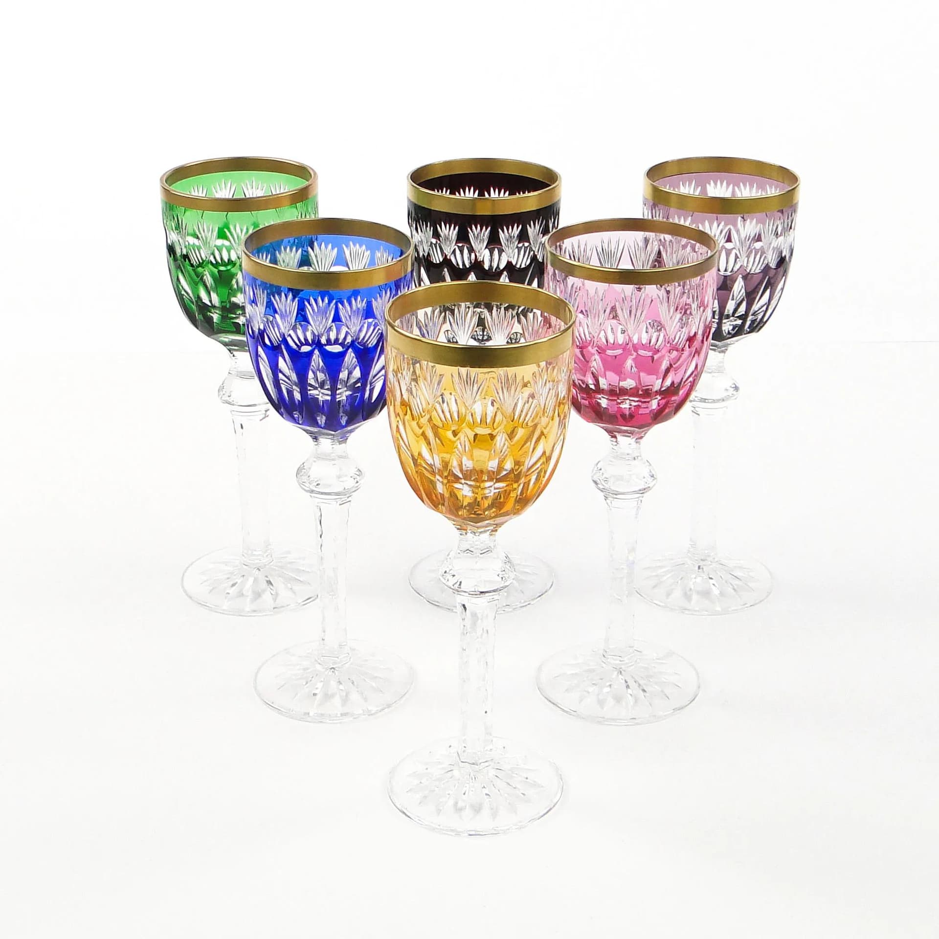 Set of liqueur glasses, Art Deco, multicolor, crystal, Poland, 1920s - 9750