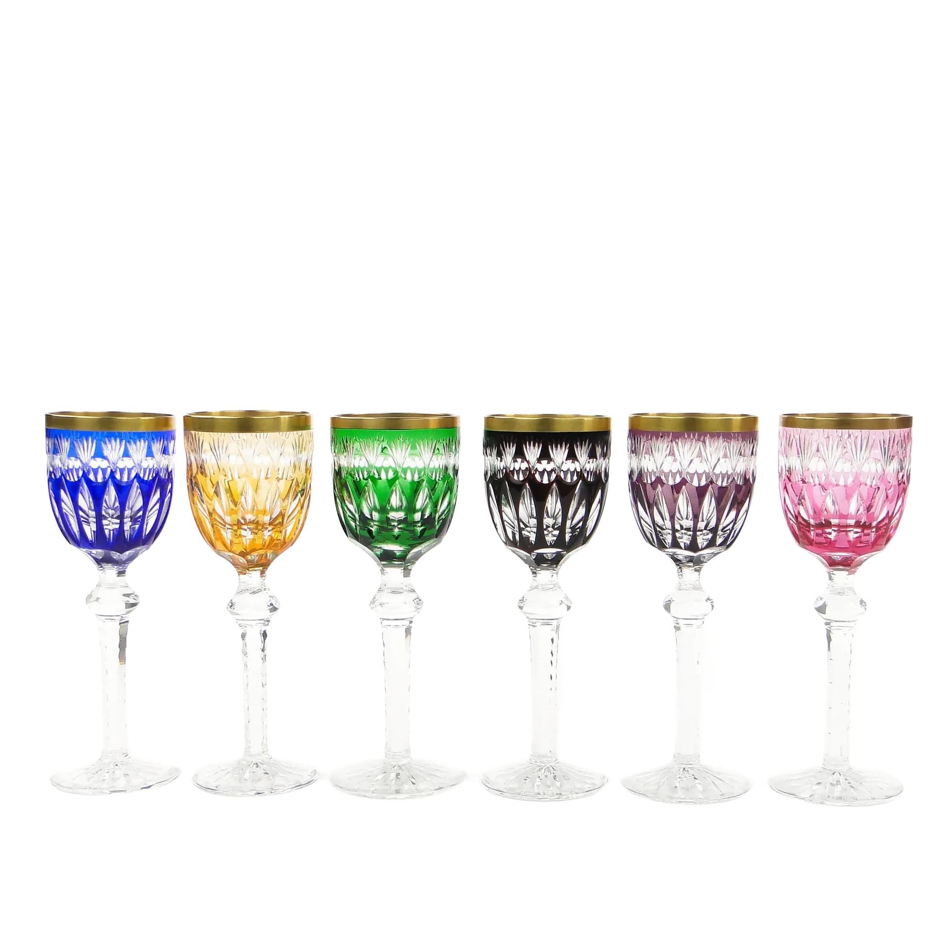 Set of liqueur glasses, Art Deco, multicolor, crystal, Poland, 1920s