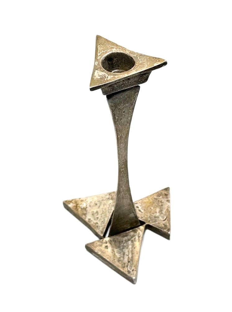 Świecznik Brutalistyczny, srebro, stal, lata 70.