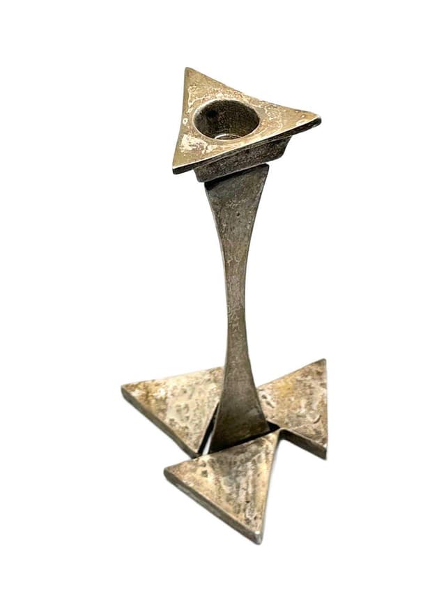 Świecznik Brutalistyczny, srebro, stal, lata 70. - WYMIARY