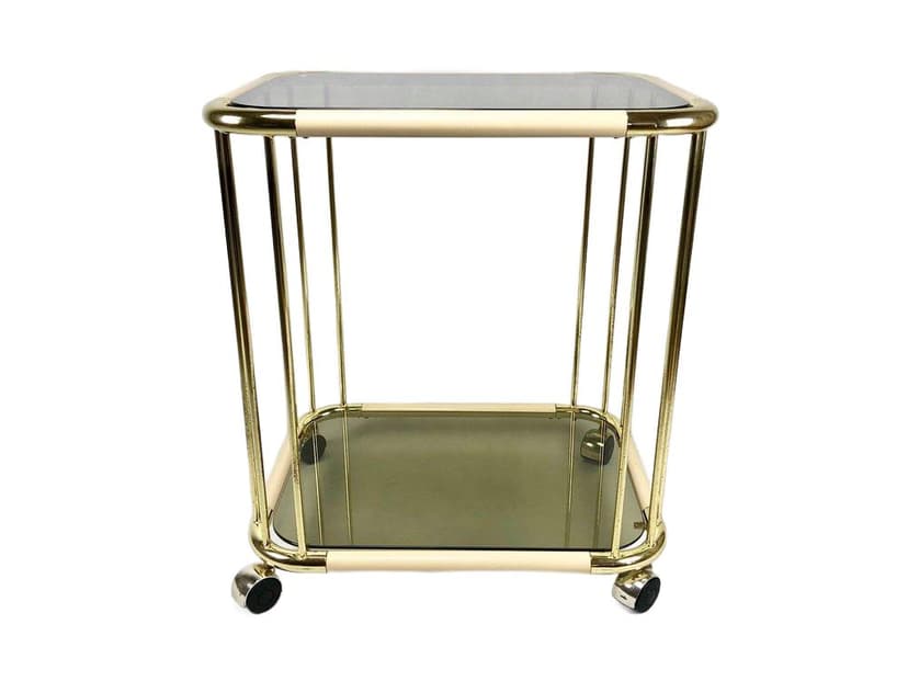 Bar Trolley, golden brass, smoked glass, Italy, 1960s.