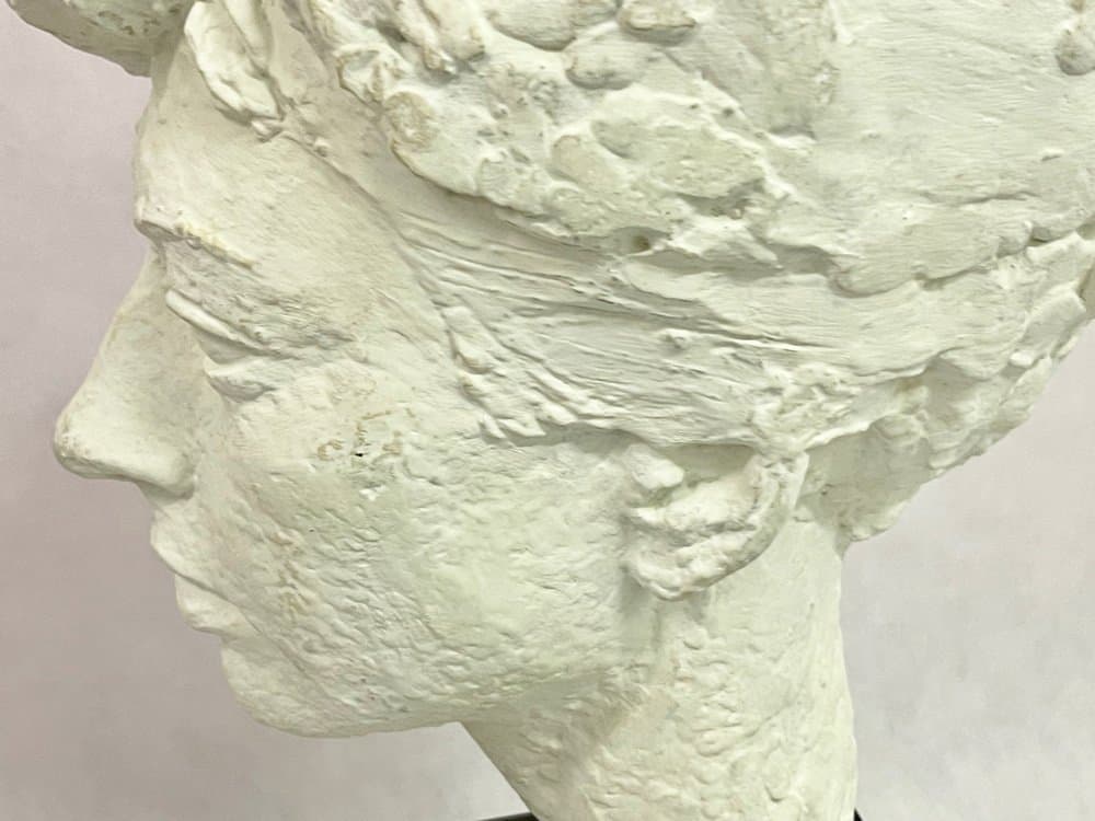 Komplet rzeźb Popiersie Pani M. S., brąz brązowy, gips biały, dąb czarny, art. J. Galica, Polska, lata 60. - 156817