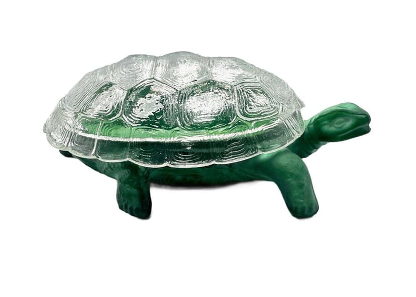 Pojemnik dekoracyjny Żółw, szkło zielone i transparentne, proj. C. Schlevogt, Czechy, lata 60.