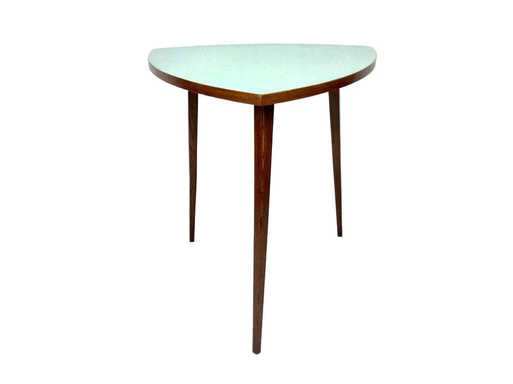 Stolik kawowy trójkątny, niebieski, dąb, Czechy, lata 50.