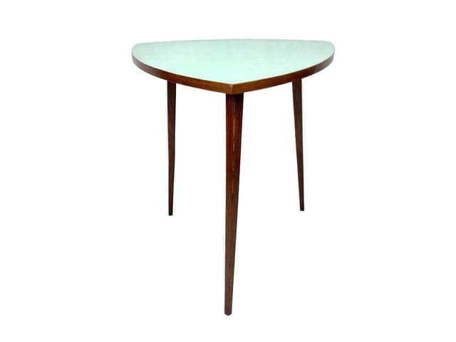 Stolik kawowy trójkątny, niebieski, dąb, Czechy, lata 50. - WYMIARY