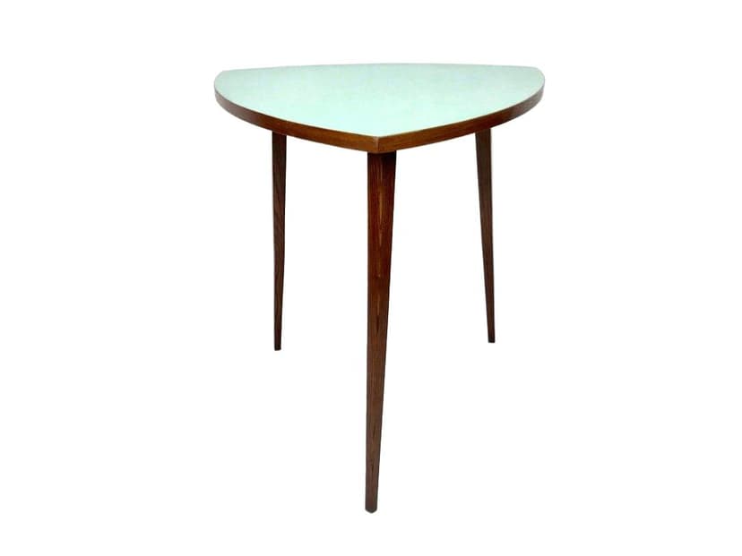 Triangle coffee table, blue, oak, Czech Republic, 1950s