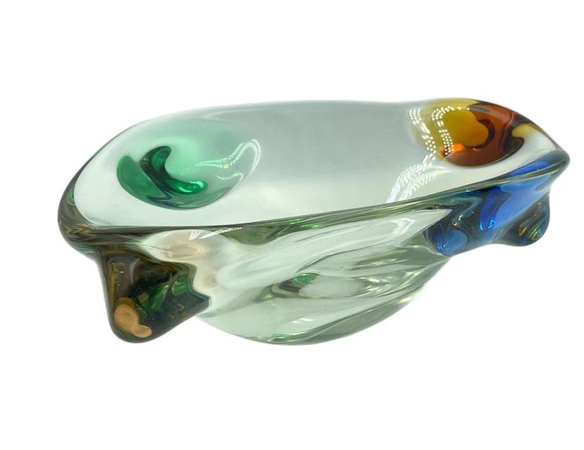 Bowl Rhapsody, multicolor glass, by F. Zemek, Czech Republic, 1960s.