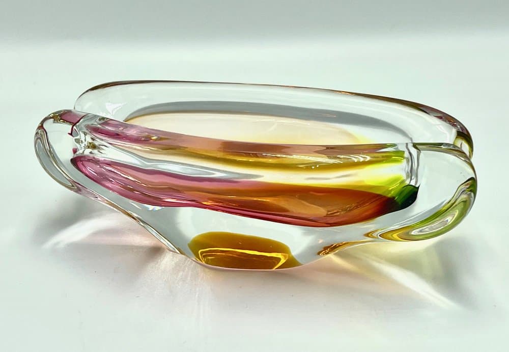 Popielniczka szklana artystyczna, multikolor, szkło, Czechy, lata 60. - 157092