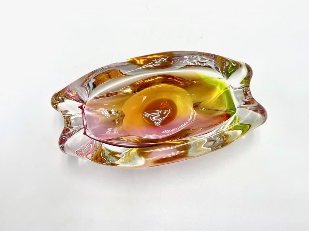 Popielniczka szklana artystyczna, multikolor, szkło, Czechy, lata 60. - 157093