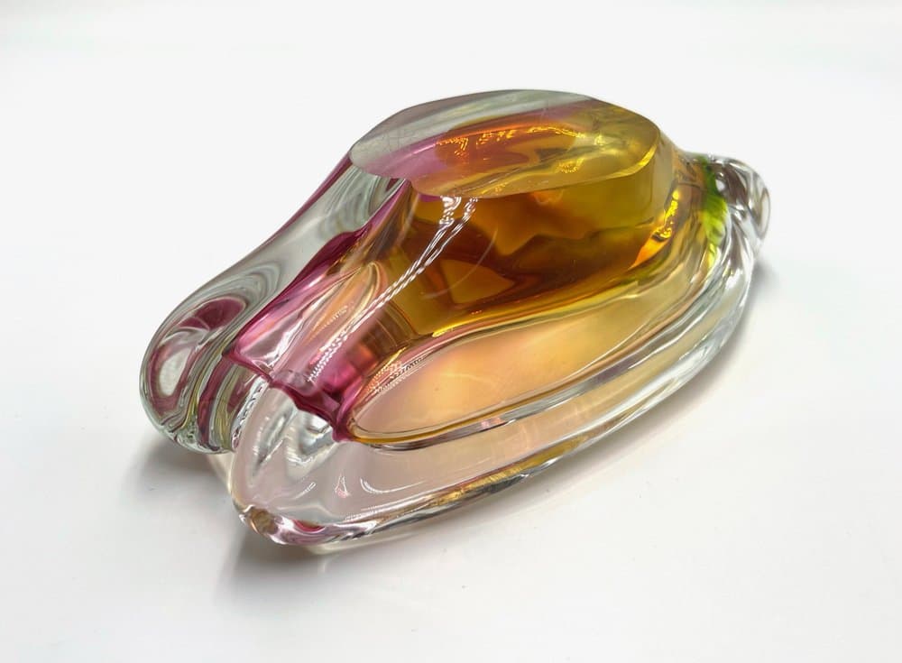 Popielniczka szklana artystyczna, multikolor, szkło, Czechy, lata 60. - 157091