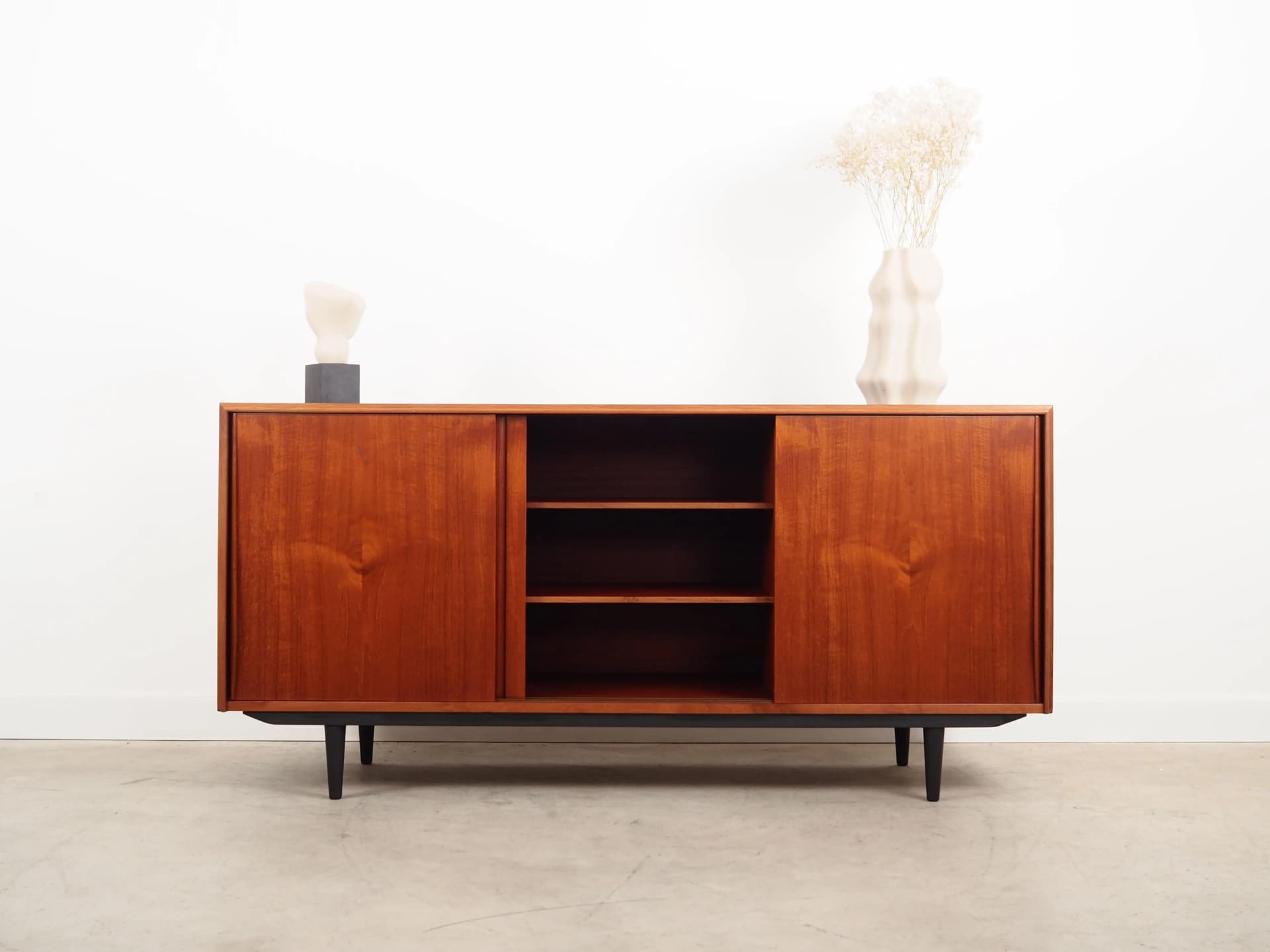 Sideboard, orange teak, black wood legs, by E.W. Bach, Denmark, 1960s. - 9882
