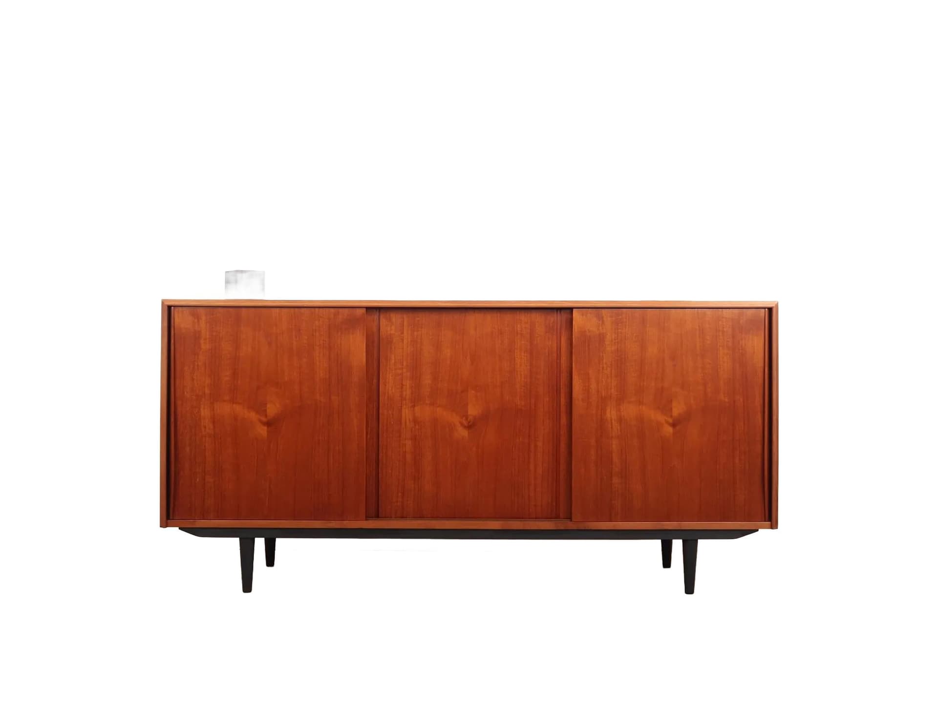 Sideboard, orange teak, black wood legs, by E.W. Bach, Denmark, 1960s.