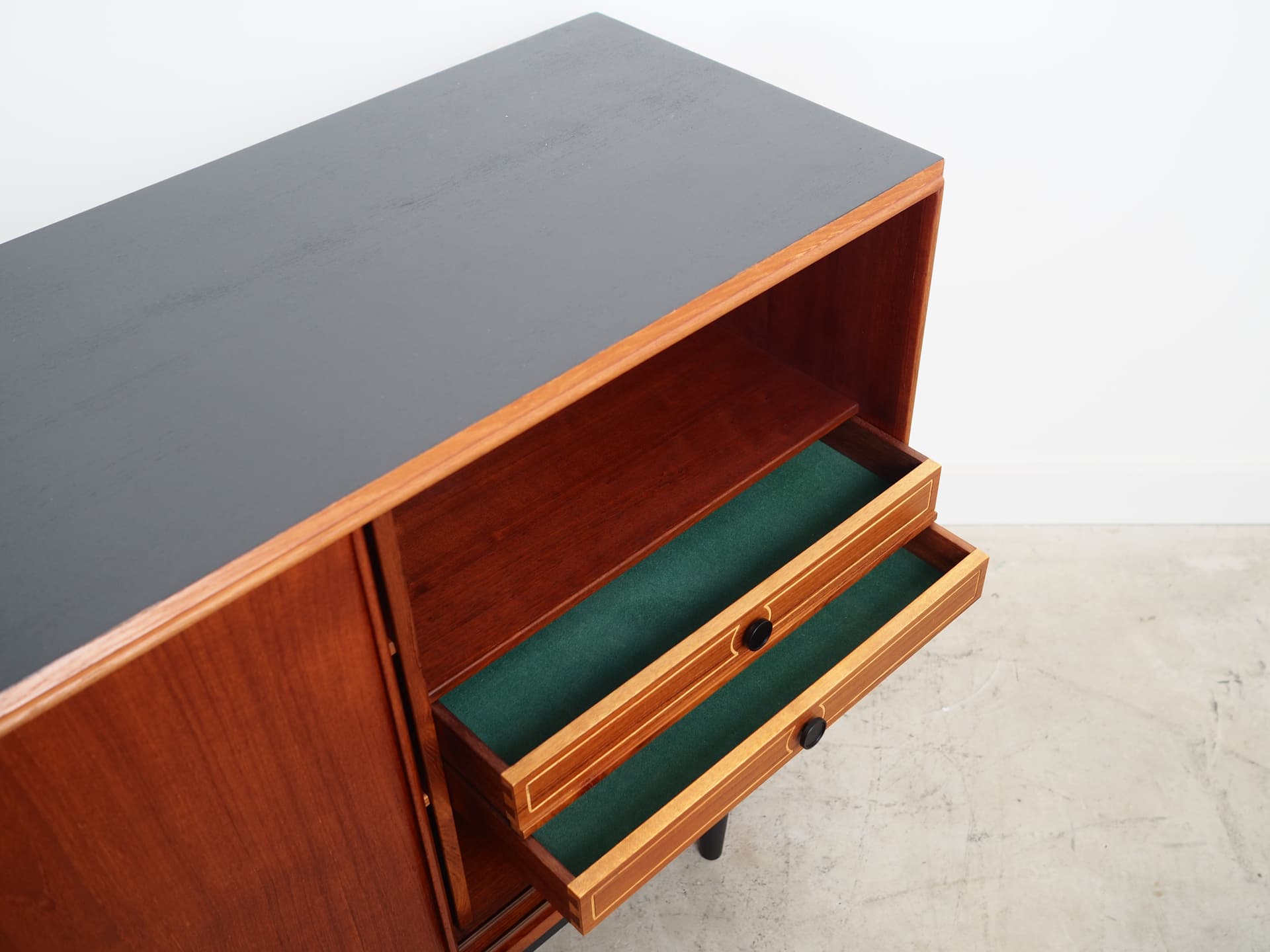 Sideboard, orange teak, black wood legs, by E.W. Bach, Denmark, 1960s. - 76373