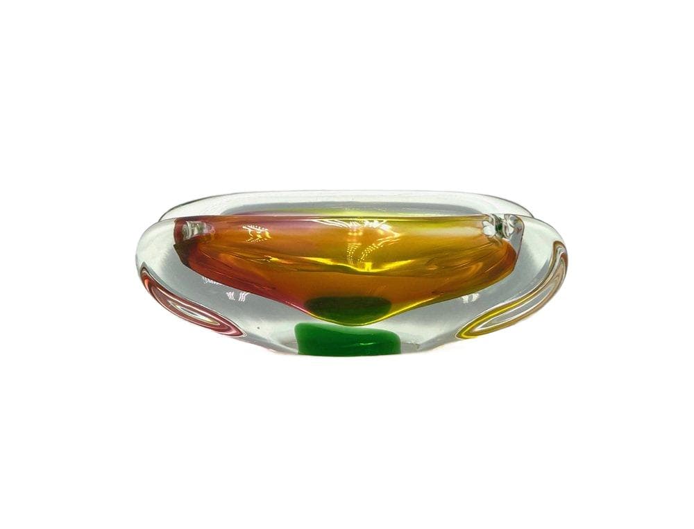 Popielniczka szklana artystyczna, multikolor, szkło, Czechy, lata 60.
