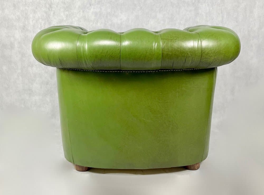 Fotel Chesterfield, zielony, skóra, Francja, lata 70. - 157153