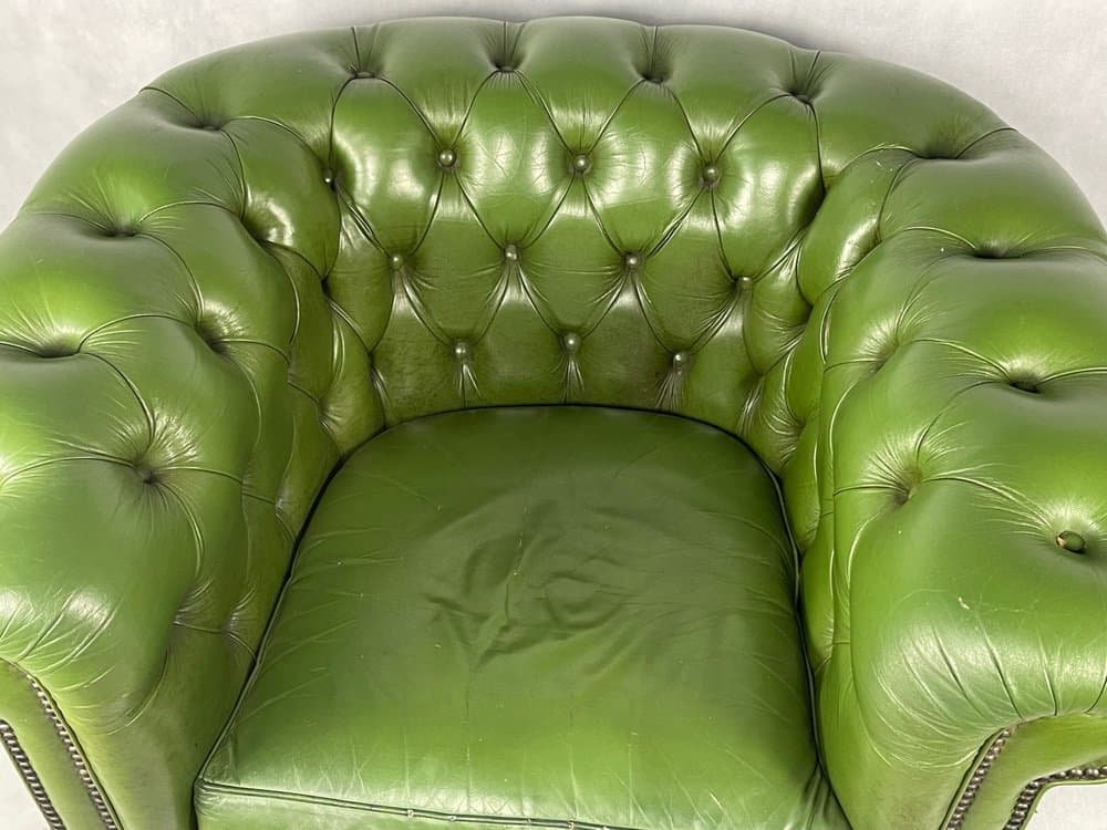 Fotel Chesterfield, zielony, skóra, Francja, lata 70. - 157161