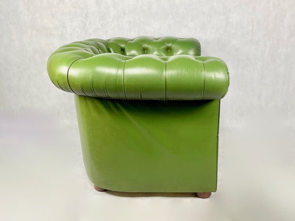Fotel Chesterfield, zielony, skóra, Francja, lata 70. - 157152