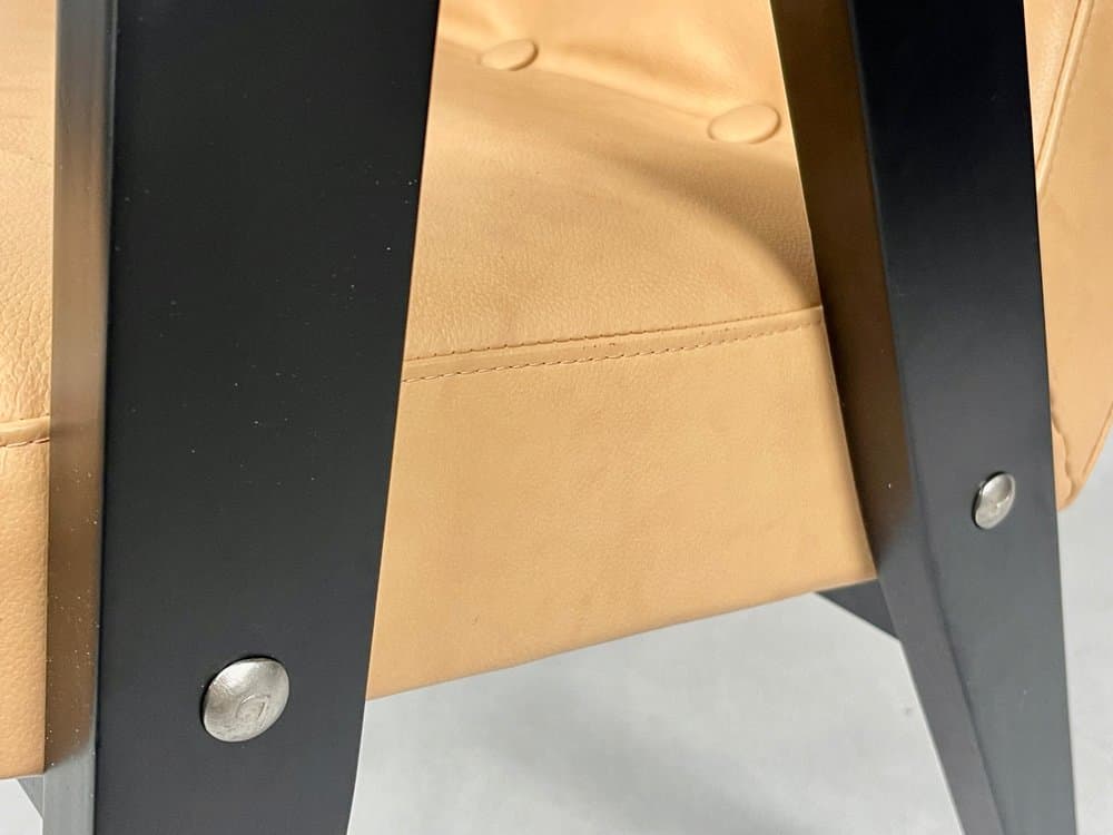 Armchair 366, beige leather, black beech, by J. Chierowski, Poland, 1960s. - 157168