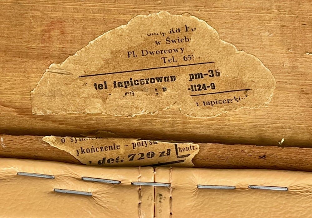 Armchair 366, beige leather, black beech, by J. Chierowski, Poland, 1960s. - 157170