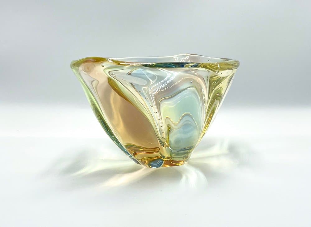 Bowl Pizzicato, green, glass, by H. Machovska, Czech Republic, 1960s. - 157175