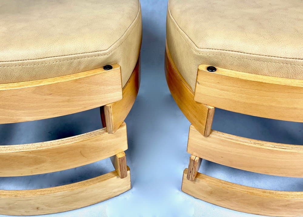 set of club chairs Rondo, beige leather, plywood, by R. Ferens, Poland, 1970s - 157210