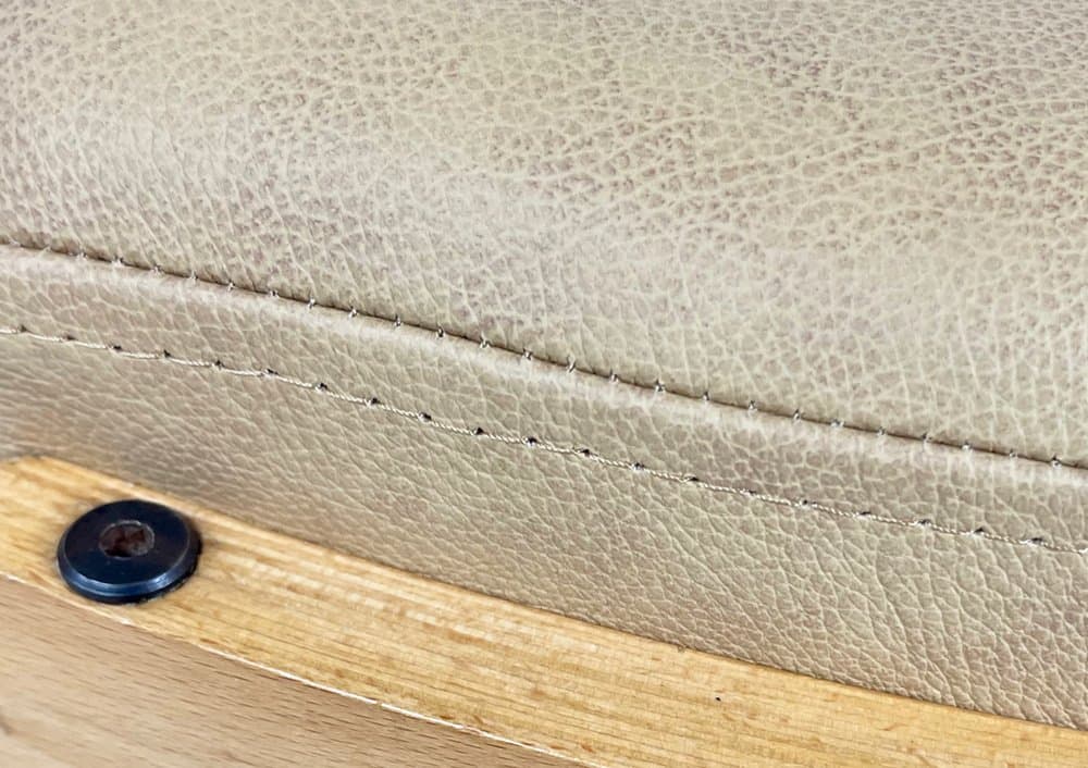 set of club chairs Rondo, beige leather, plywood, by R. Ferens, Poland, 1970s - 157209