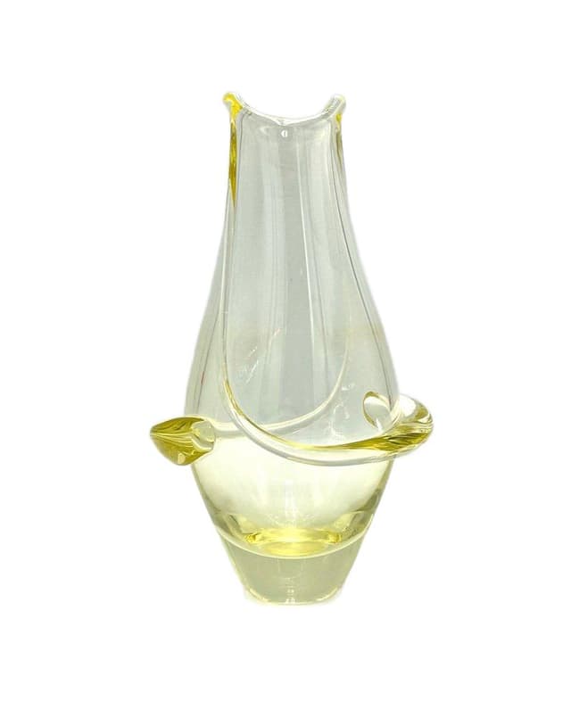 Vase, yellow glass, by F. Zemek, Czechoslovakia, 1950s. - DIMENSION