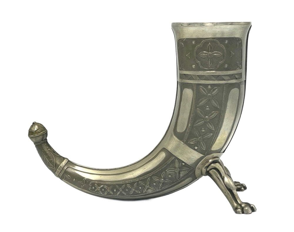 Drinking horn, silver, tin, by A. Holmsen, Norway, 1920s.