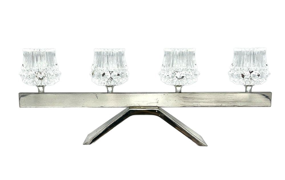 Świecznik, srebrny, stal, kryształ, Austria, lata 70.