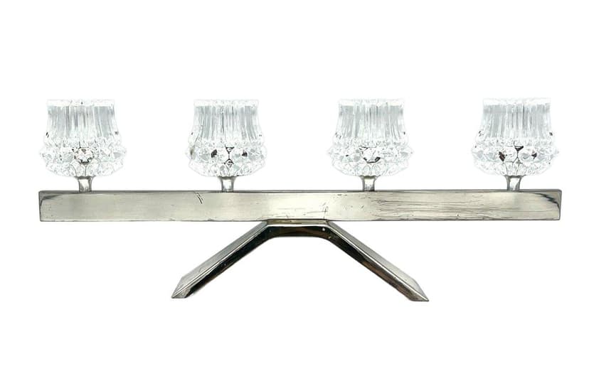 Świecznik, srebrny, stal, kryształ, Austria, lata 70.